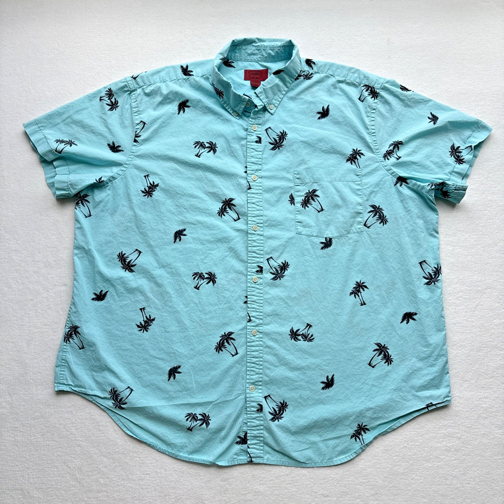 The Foundry Supply Co Palm Tree Shirt Mens 3XL Blue Short Sleeve Button Down